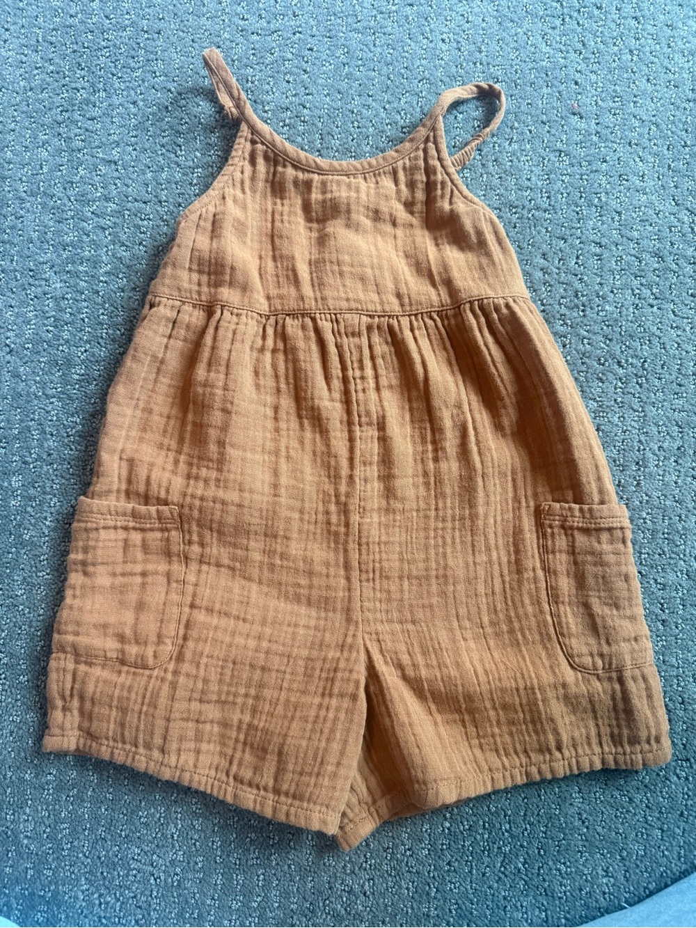 Old Navy Girls' Rust Brown Gauze Romper with Pockets-5T